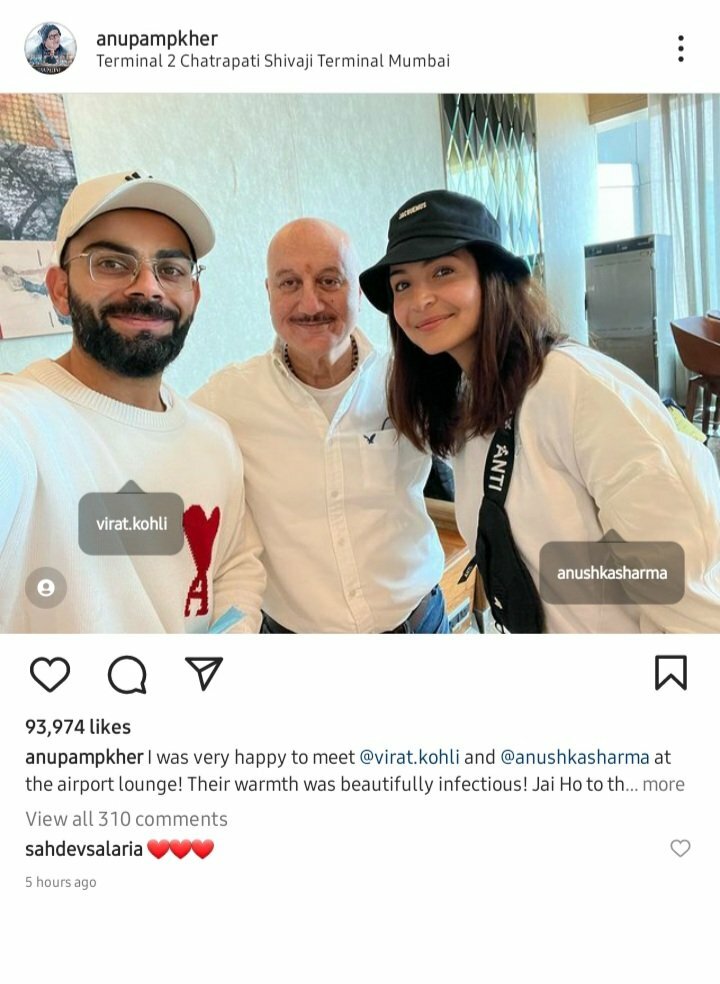 At the Mumbai airport lounge, Anupam Kher meets Anushka Sharma and Virat Kohli