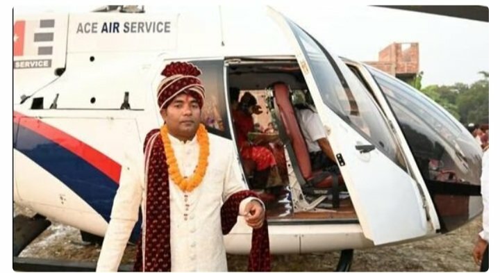The bride-to-be from Bihar rents a helicopter and claims, "It was my father's last desire."