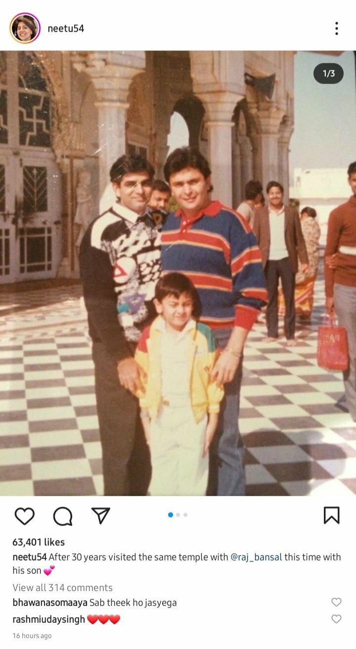 Neetu Kapoor visits the Jaipur temple again "after 30 years" and shares an old photo of Rishi and Ranbir Kapoor inside