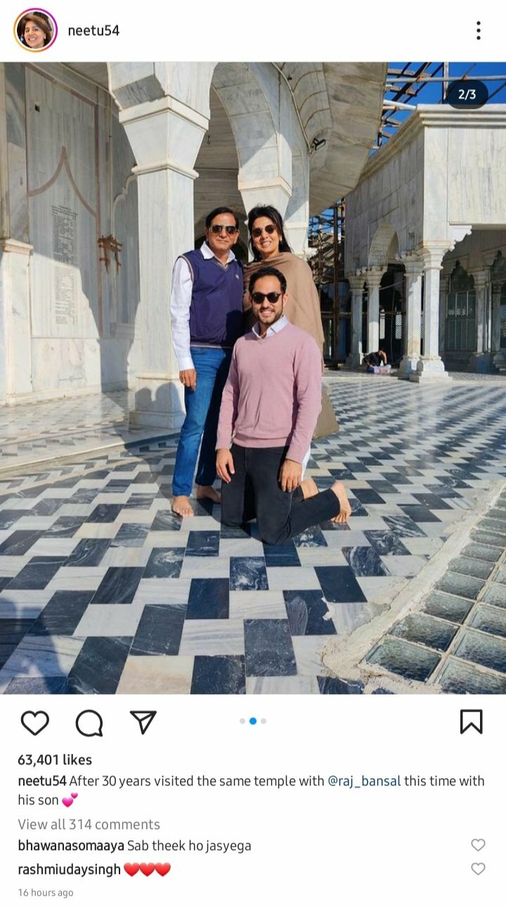 Neetu Kapoor visits the Jaipur temple again "after 30 years" and shares an old photo of Rishi and Ranbir Kapoor inside