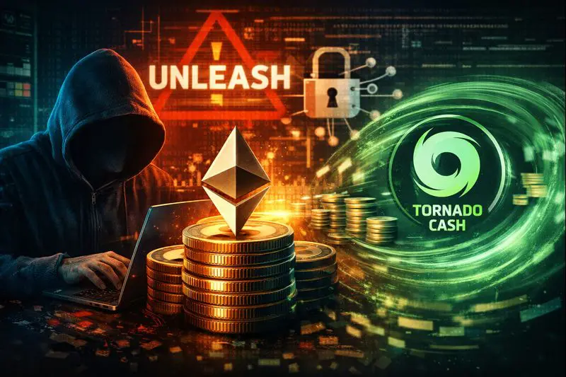 Hacker harnesses Unleash Protocol to transfer stolen funds through Tornado Cash.