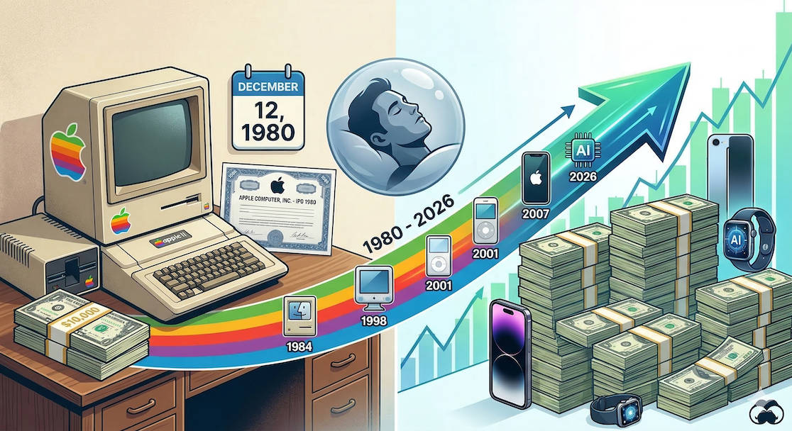 You invested $10,000 in Apple at its IPO, slipped into a coma, and emerged in March 2026—how wealthy are you now?